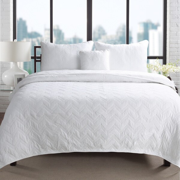 Silver Orchid Dunne Chevron Quilted Cotton 3-piece Quilt Set