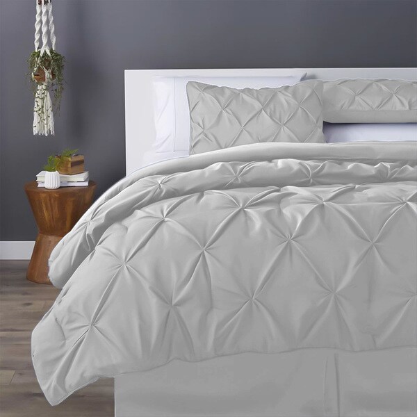 CHIC MODERN ELEGANT BLACK SILVER GREY CHARCOAL IVORY PINTUCK SOFT COMFORTER SET