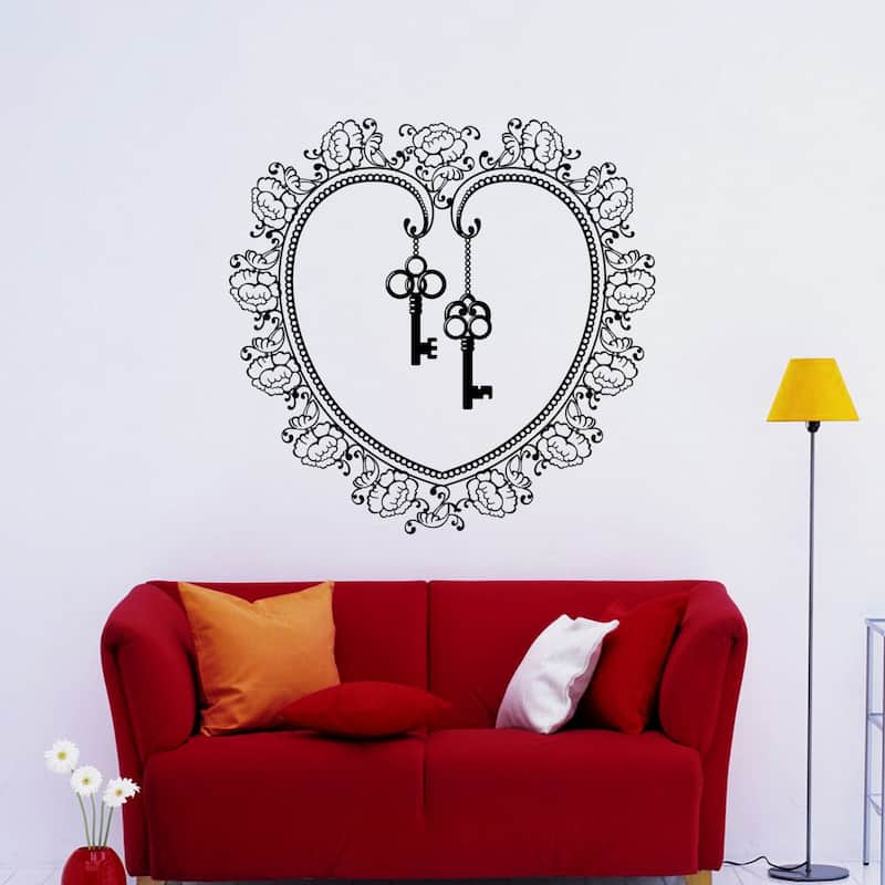 Heart Romantic Keys Abstract Mural Vinyl Wall Art Decal Sticker - Bed ...