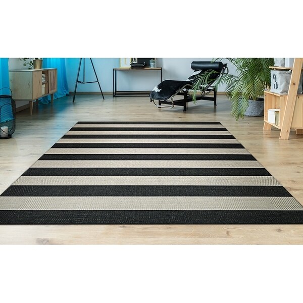Hampton Striped Black Cream Indoor Outdoor Area Rug 9
