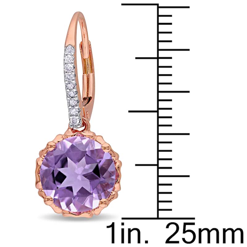 Miadora 10k Rose Gold Amethyst and 1/10ct TDW Diamond Earrings - Purple