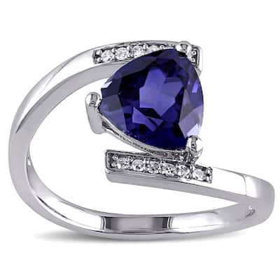 Miadora Sterling Silver Created Blue Sapphire and Diamond Accent Bypass Ring