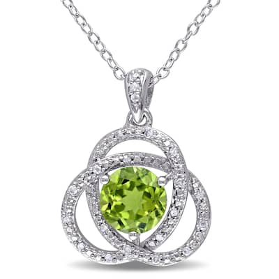 Miadora Sterling Silver Peridot and 1/10ct TDW Diamond Necklace (G-H, I2-I3) - Green