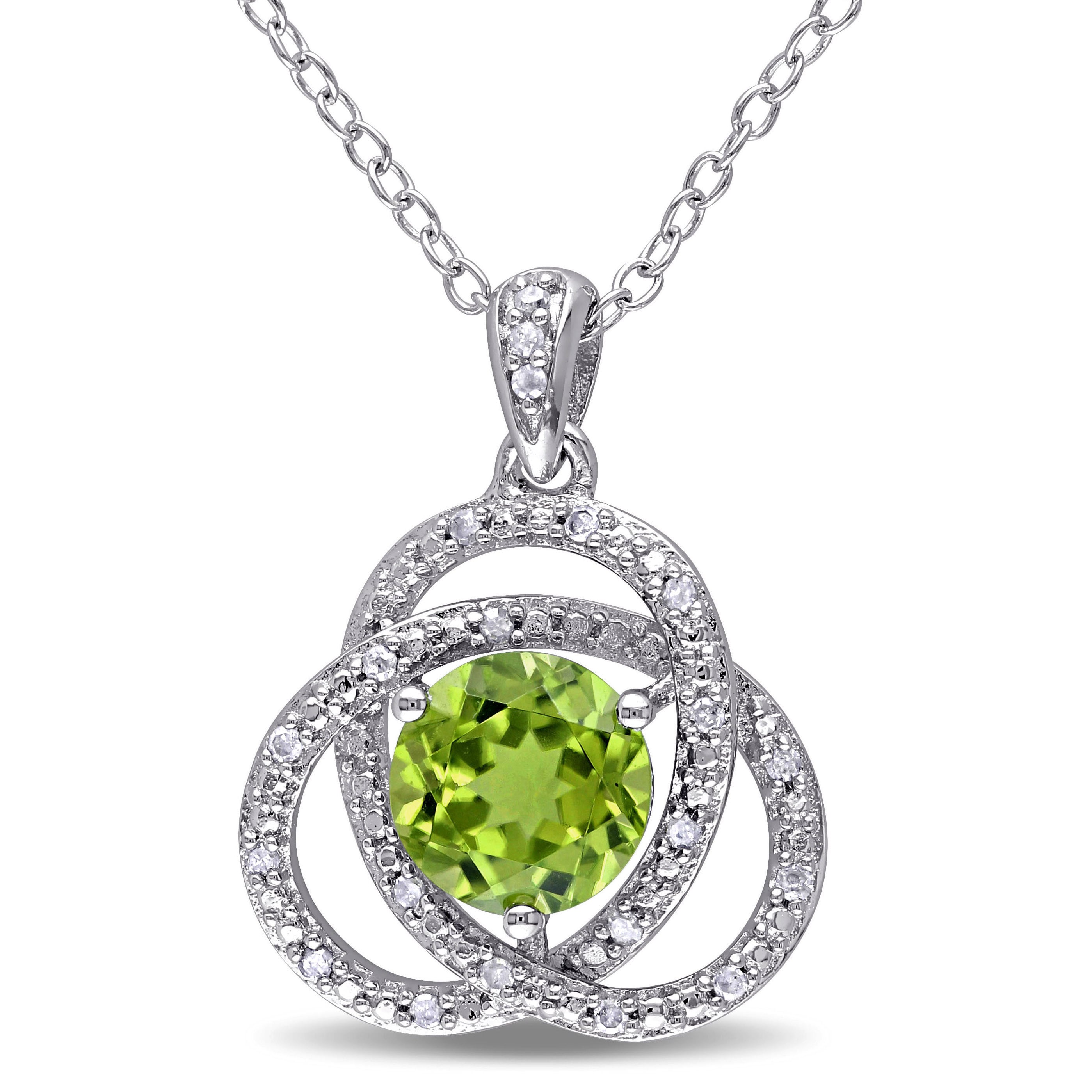 Miadora Sterling Silver Peridot and 1/10ct TDW Diamond Necklace (G-H, I2-I3) - Green