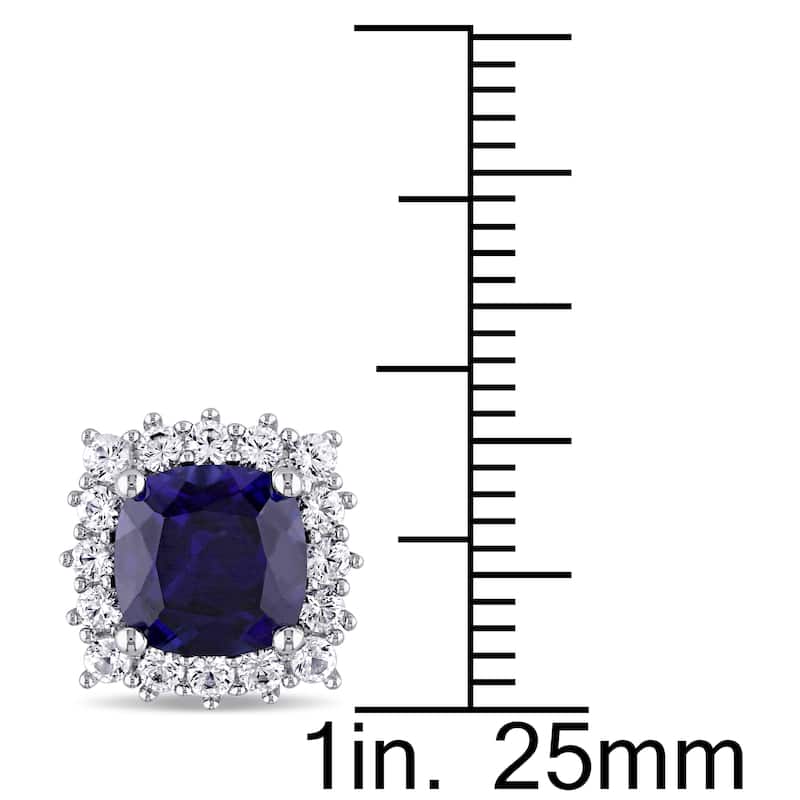 Miadora Sterling Silver Created Blue and White Sapphire Square Halo Birthstone Stud Earrings