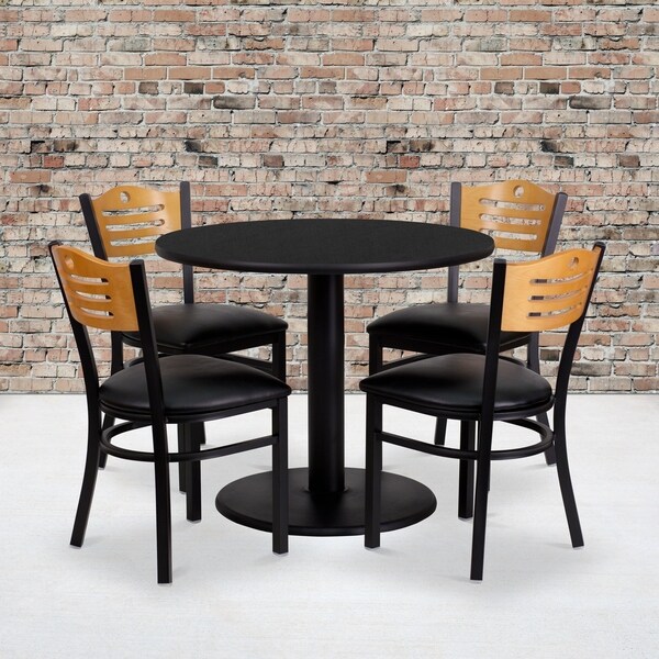 Shop 36'' Round Laminate Table Set with 4 Wood Slat Back ...