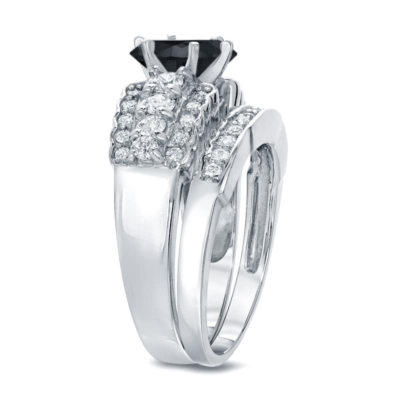 Auriya 14k Gold 14k White Gold 2ctw Modern Black Diamond Engagement Ring Set