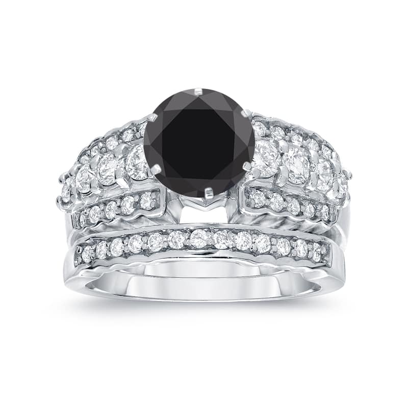 Auriya 14k Gold 14k White Gold 2ctw Modern Black Diamond Engagement Ring Set