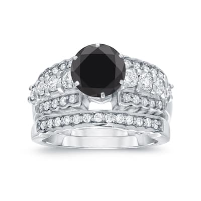 Auriya 14k Gold 14k White Gold 2ctw Modern Black Diamond Engagement Ring Set