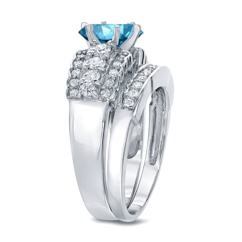 Auriya Modern 2ct TDW Round Blue Diamond Engagement Ring Set 14k White Gold