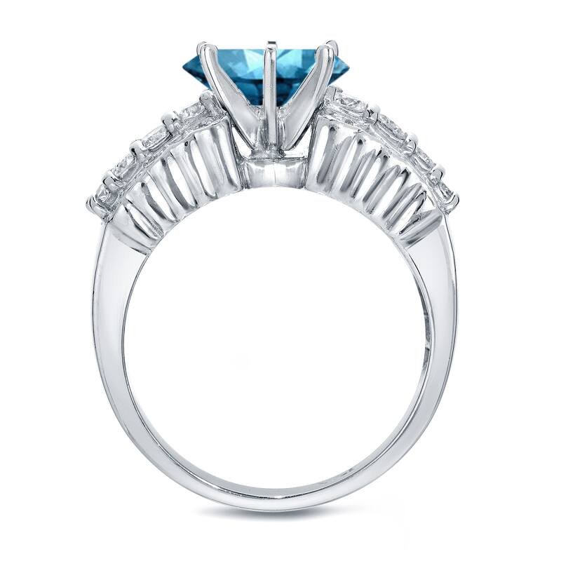Auriya Modern 2ct TDW Round Blue Diamond Engagement Ring Set 14k White Gold
