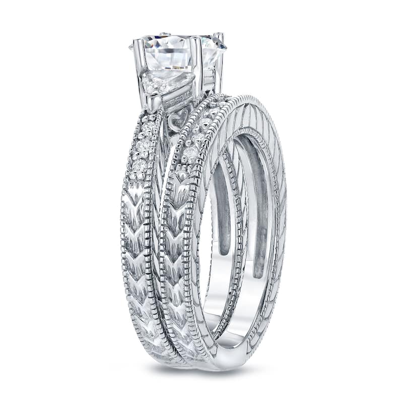 Auriya 14k Gold 1 1/3ctw Vintage 3-Stone Princess-cut Diamond Engagement Ring Set