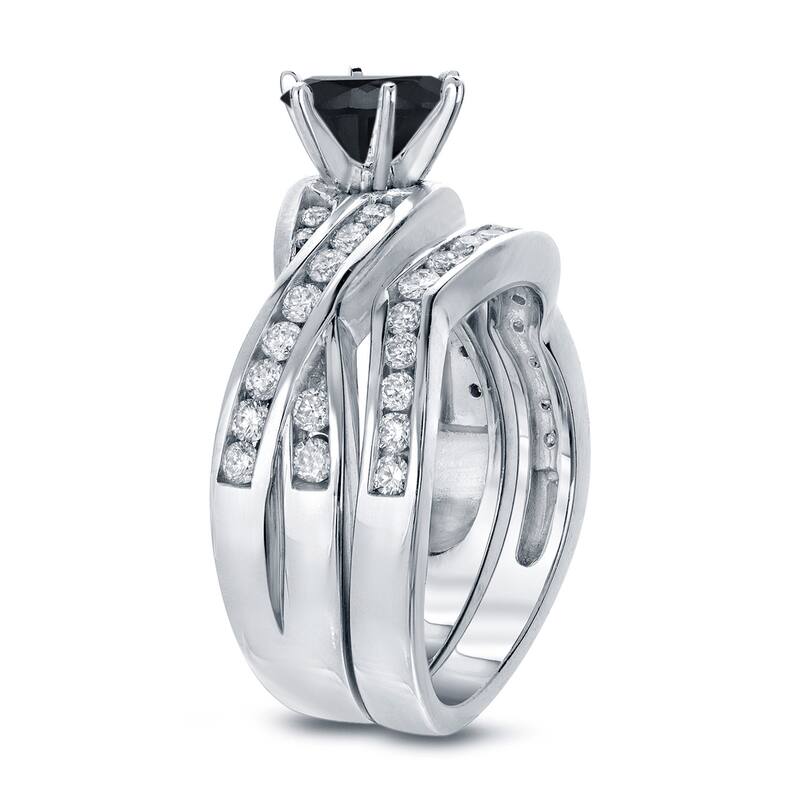 Auriya 14k Gold 2ctw Modern Black Diamond Engagement Ring Set