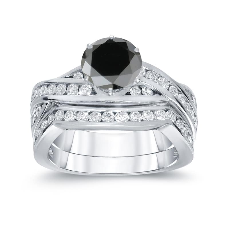 Auriya 14k Gold 2ctw Modern Black Diamond Engagement Ring Set