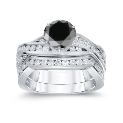 Auriya 14k Gold 2ctw Modern Black Diamond Engagement Ring Set