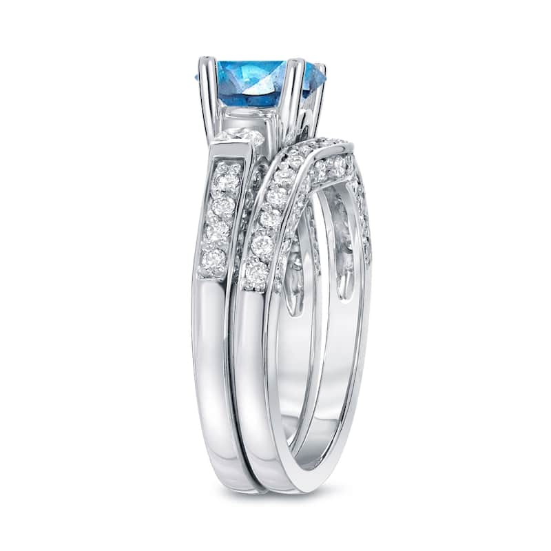 Auriya 14k Gold 2ctw 3-Stone Blue Diamond Engagement Ring Set