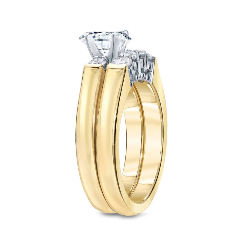 Auriya 14k Gold 1 1/2ctw 3-Stone Diamond Engagement Ring Set 14k Two-Tone Gold Certified