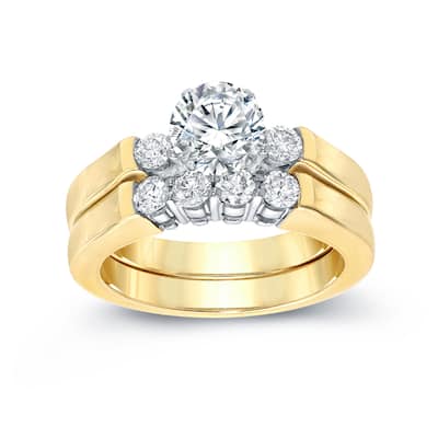 Auriya 14k Gold 1 1/2ctw 3-Stone Diamond Engagement Ring Set 14k Two-Tone Gold Certified