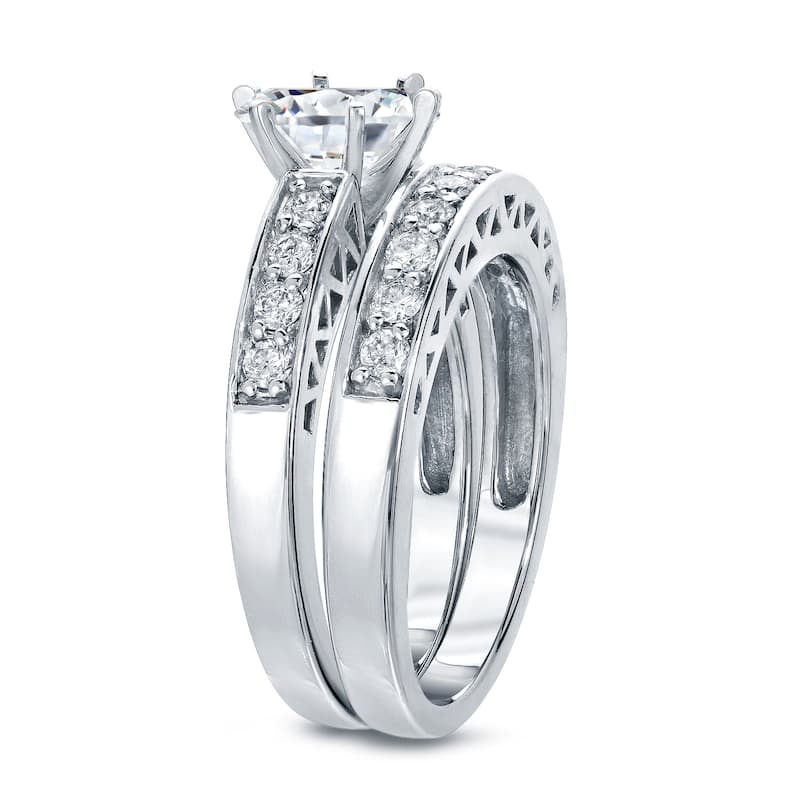 Auriya 14k Gold 1ctw Modern Round Diamond Engagement Ring Set