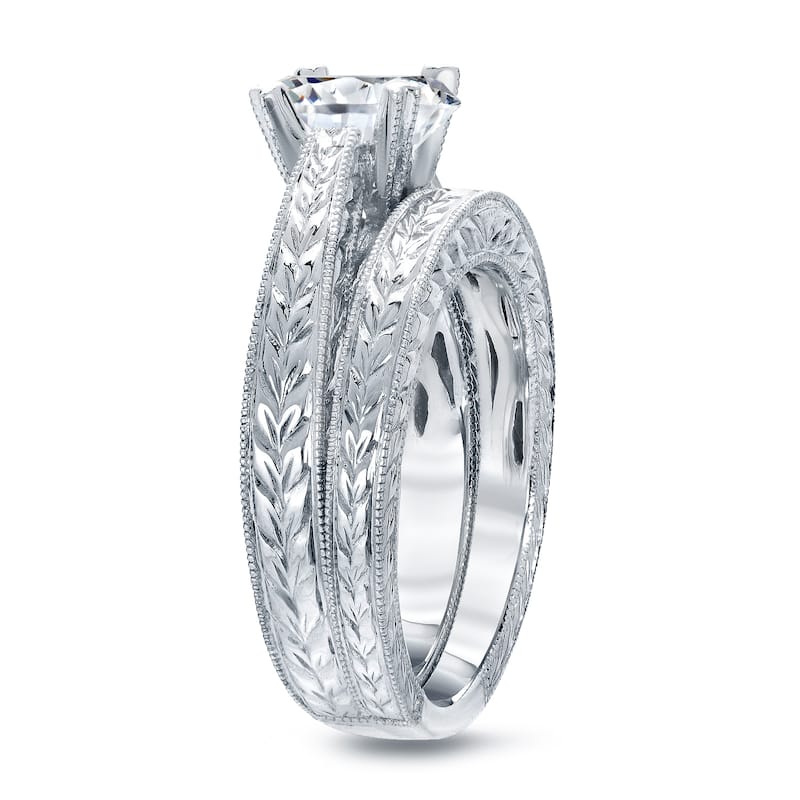 Auriya Vintage 1cttw Round Diamond Engagement Ring Set 14k White Gold Certified