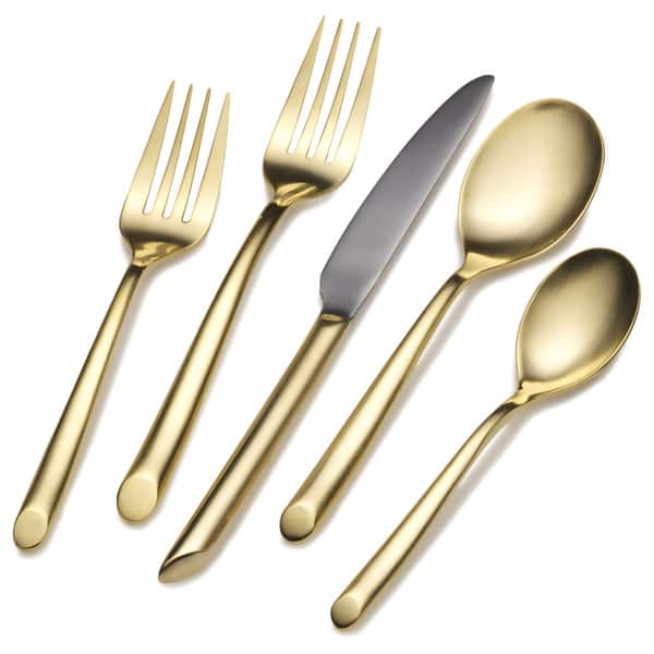 slide 1 of 1, Towle Living Goldtone 'Wave' Stainless Steel 20-piece Flatware Set