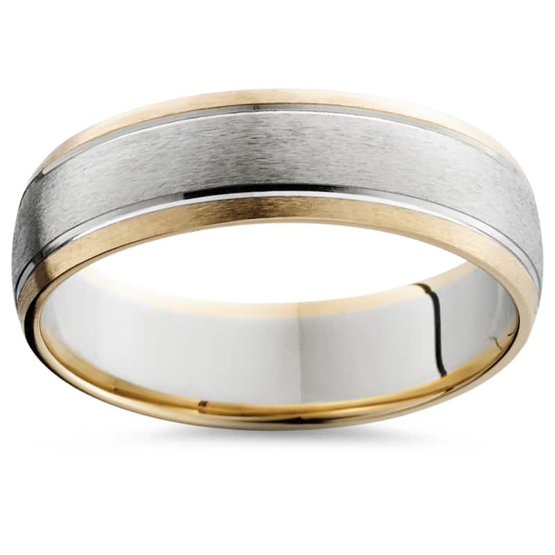 Bliss Men's 14k Two-Tone Gold 6mm Brushed Wedding Band - Size 6