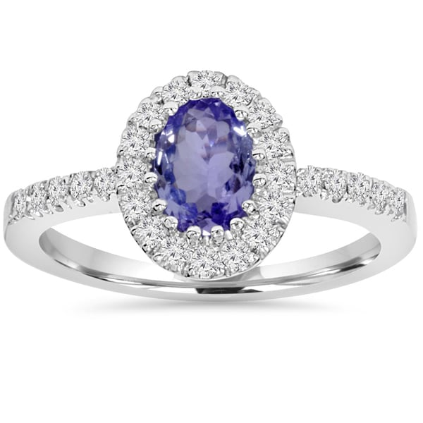 Shop Bliss 10K White Gold 1.00 CT Tanzanite Halo Diamond Ring (I-J,I2 ...