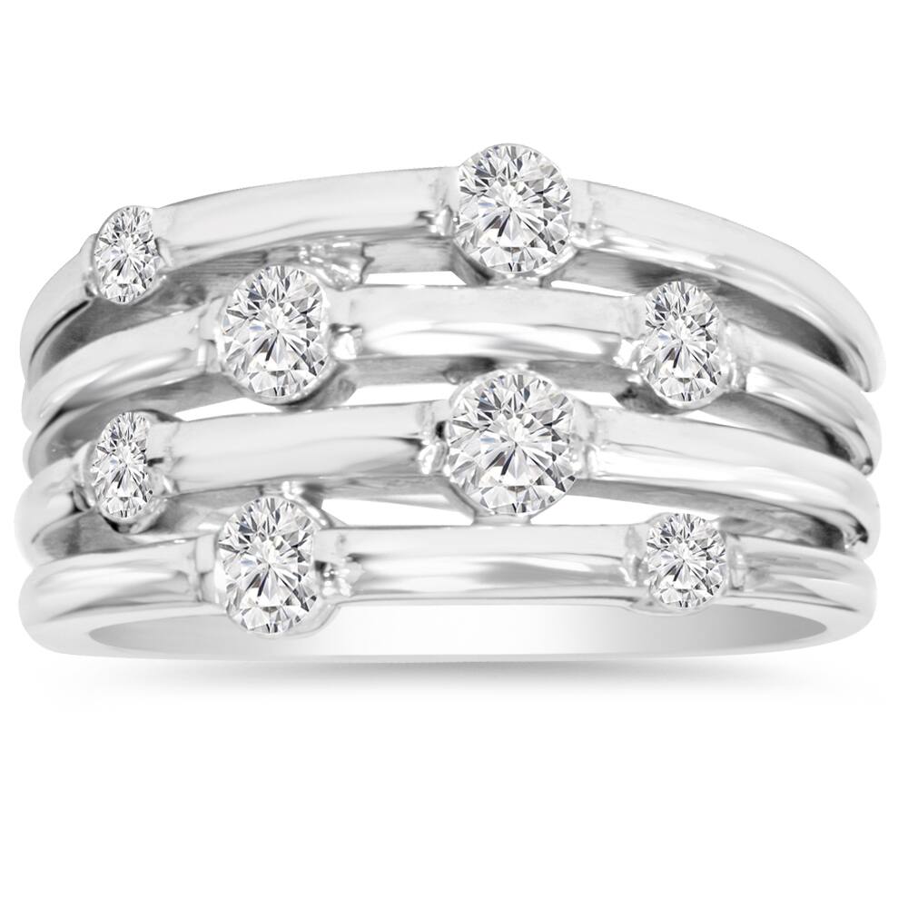 14k White Gold 1ct TDW Journey Diamond Right Hand Ring
