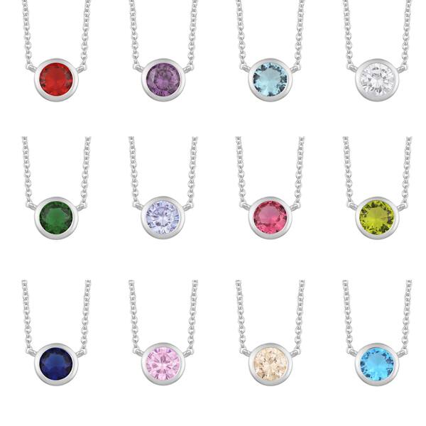 slide 1 of 16, Fremada Rhodium Plated Sterling Silver Glass Solitaire Birthstone Necklace (18 inches)