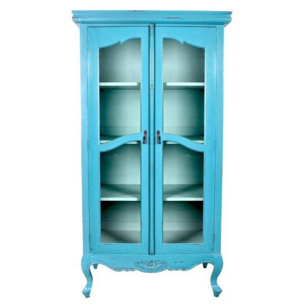 Shop Elizabeth Antique Tosca Blue Distressed Display With Glass Doors Free Shipping