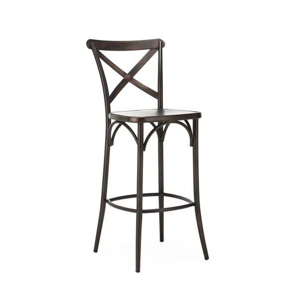 Cross Back Rustic Gunmetal Steel High Back 30 inch Barstool (Set of 2)