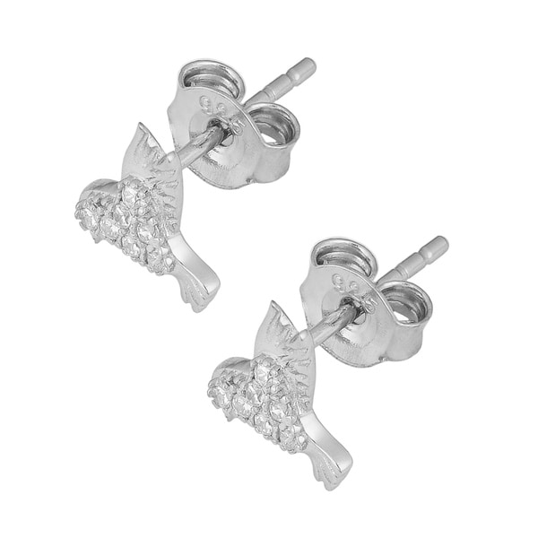 Sterling Silver Rhodium-plated CZ Dragonfly Post Earrings