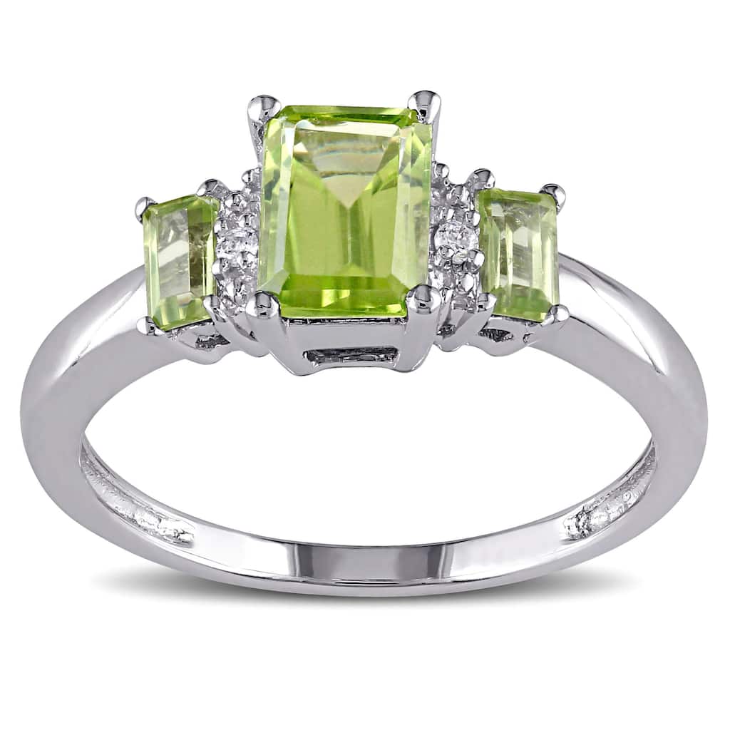Miadora 10k White Gold Peridot and Diamond Accent Three Stone Ring