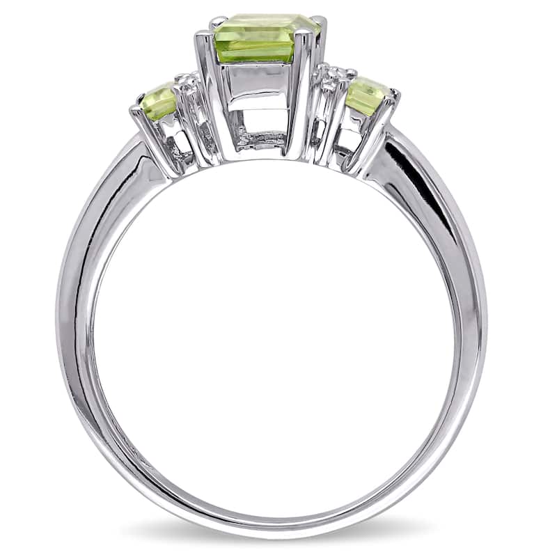 Miadora 10k White Gold Peridot and Diamond Accent Three Stone Ring