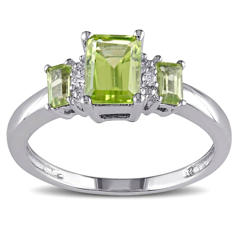 Miadora 10k White Gold Peridot and Diamond Accent Three Stone Ring - 4