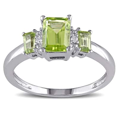 Miadora 10k White Gold Peridot and Diamond Accent Three Stone Ring