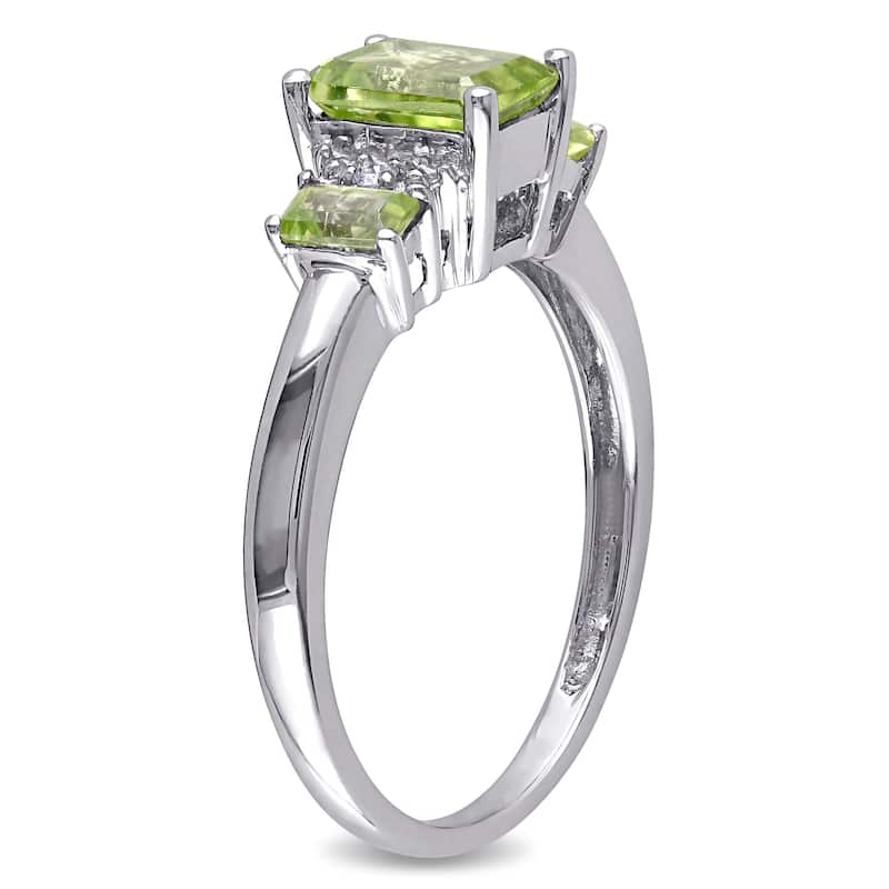Miadora 10k White Gold Peridot and Diamond Accent Three Stone Ring