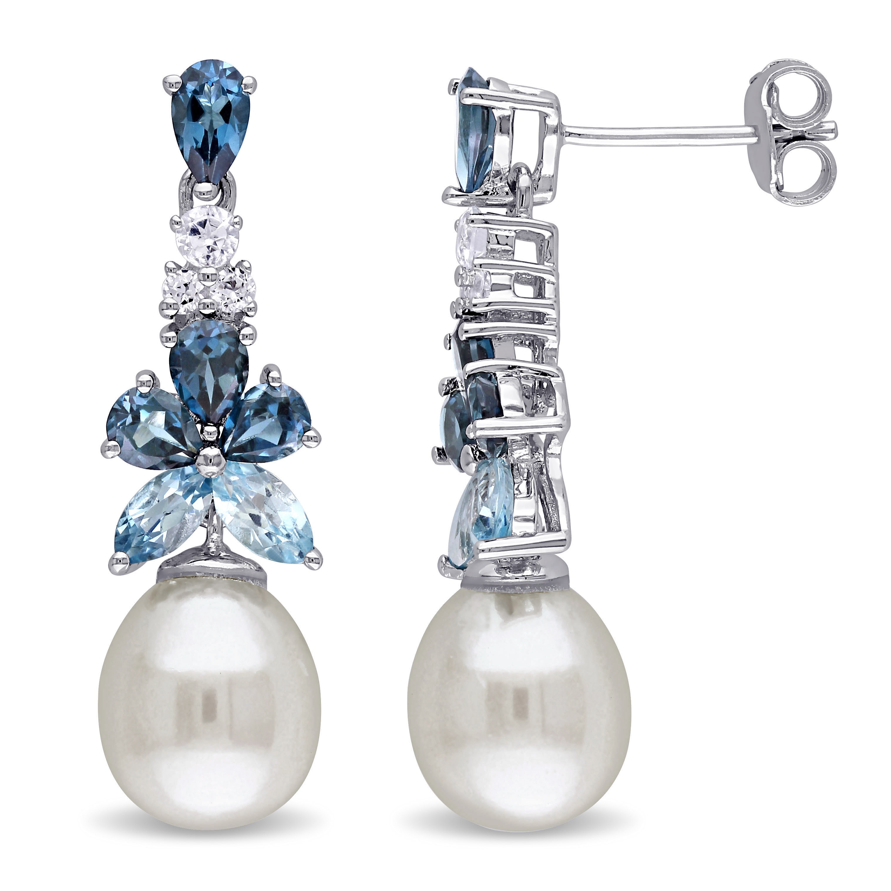 Miadora Sterling Silver Freshwater Pearl Multi-gemstone Earrings