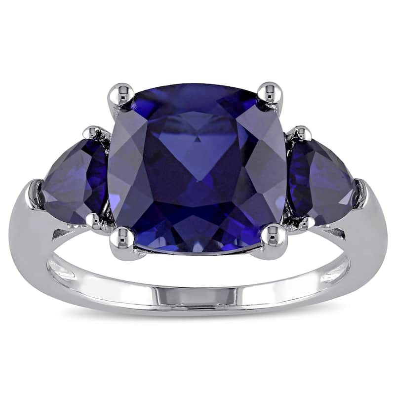 Miadora 3-Stone Multi-Cut 7/10ct TGW Created Blue Sapphire Ring Sterling Silver