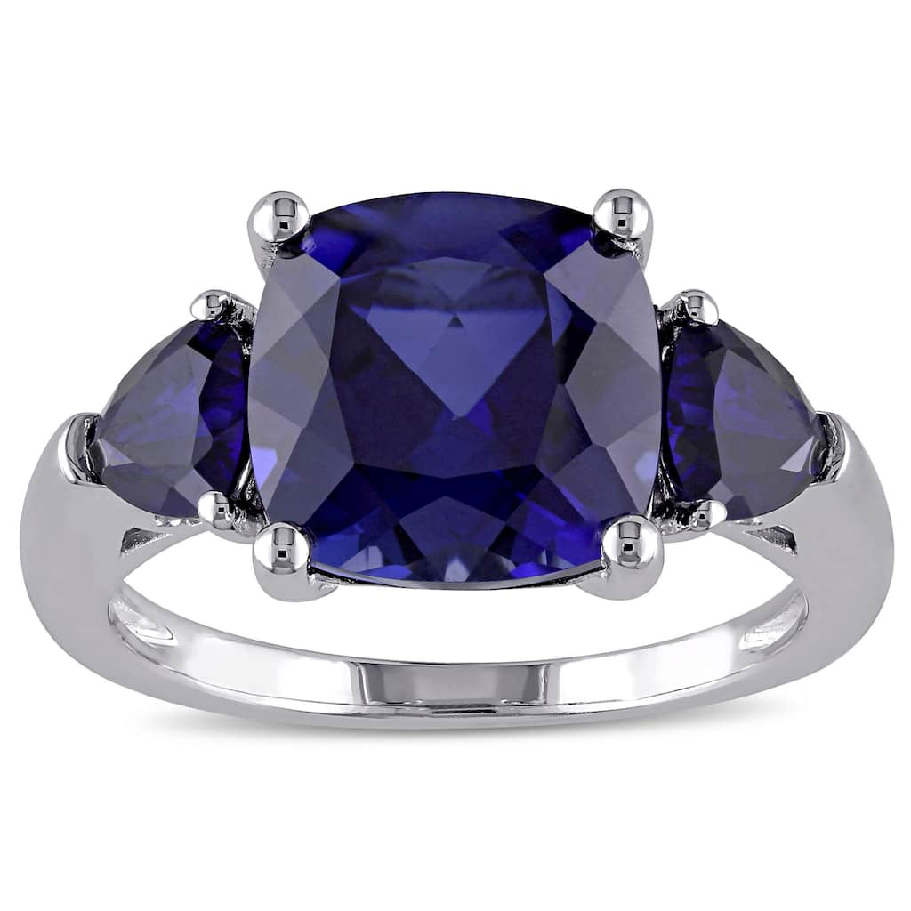 Miadora 3-Stone Multi-Cut 7/10ct TGW Created Blue Sapphire Ring Sterling Silver