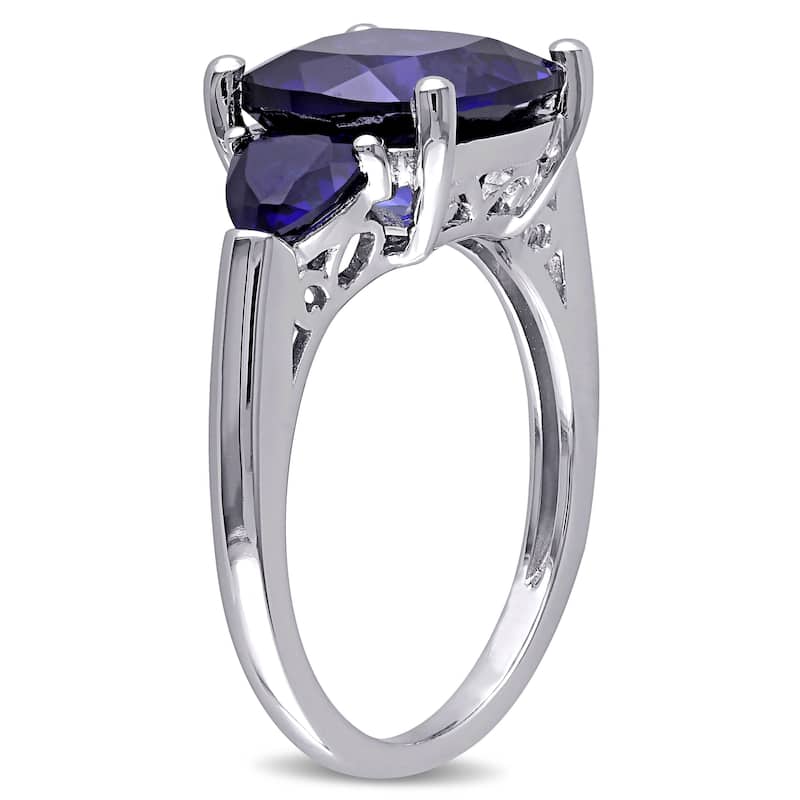 Miadora 3-Stone Multi-Cut 7/10ct TGW Created Blue Sapphire Ring Sterling Silver