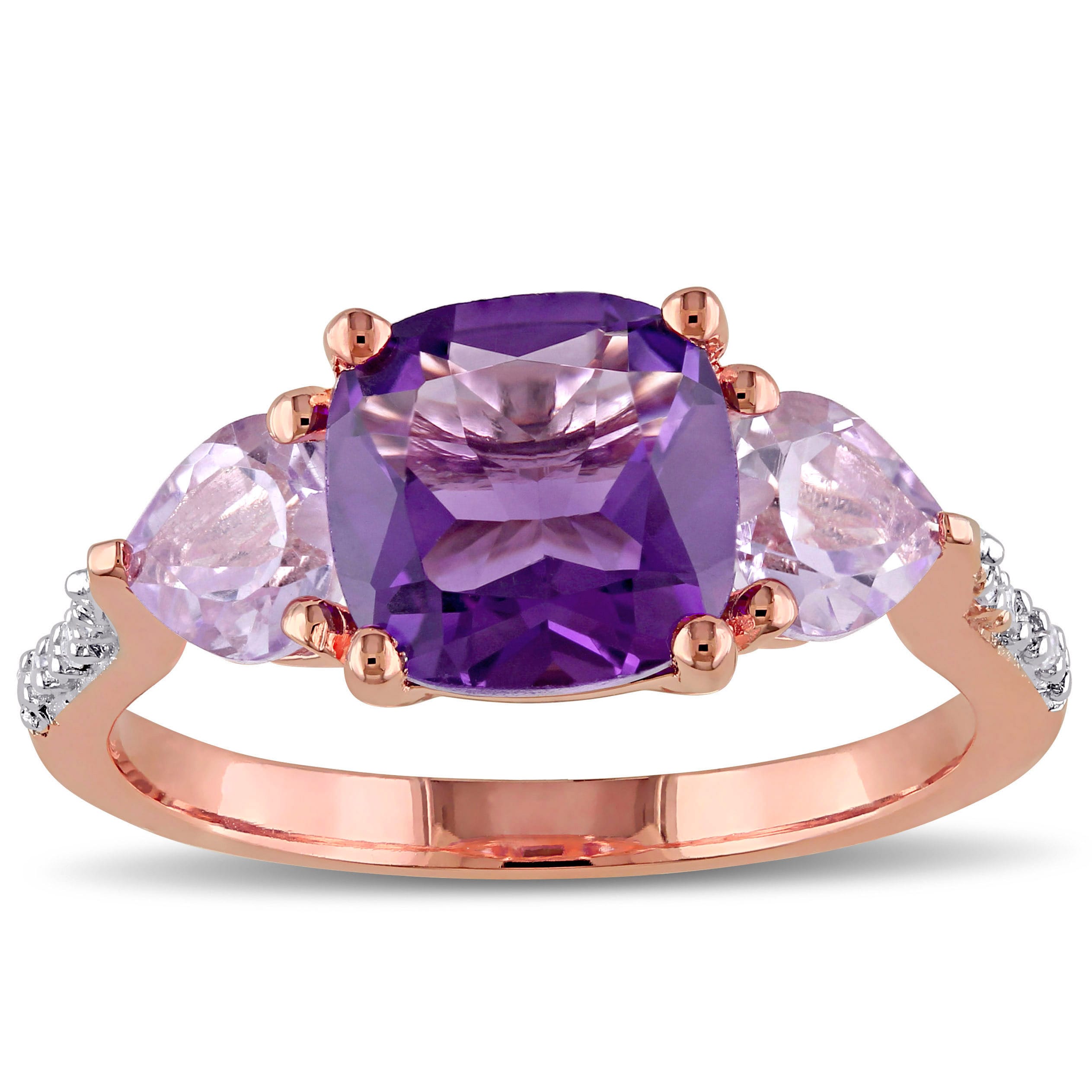 Miadora Rose Plated Silver Multi-gemstone and Diamond Accent Ring - Purple