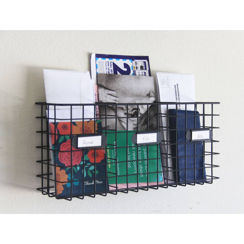 Black Metal Three Compartment Mail Basket Letter Holder