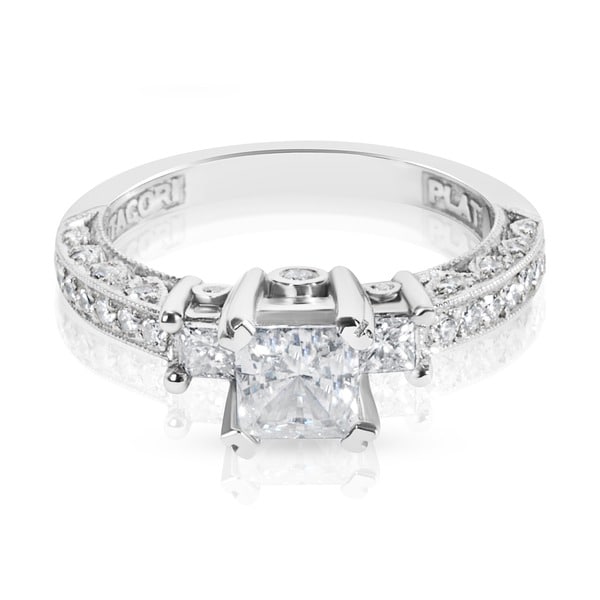 Tacori Platinum HT 2258 3-stone Semi-mount 1/2ctw Diamond Engagement Ring