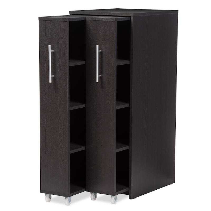 Baxton Studio Lindo Dark Brown Wood Bookcase with Two Pulled-out Doors Shelving Cabinet
