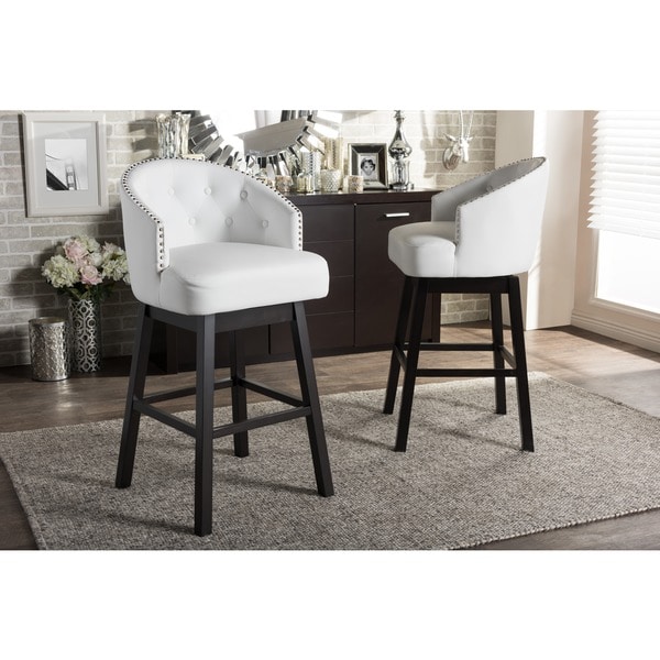 Traditional White Faux Leather Bar Stool by Baxton Studio - Free Shipping Today - Overstock.com ...