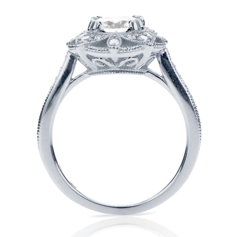 Annello by Kobelli 14k White Gold 1 1/3ct TGW Cushion Moissanite and Diamond Floral Antique Ring