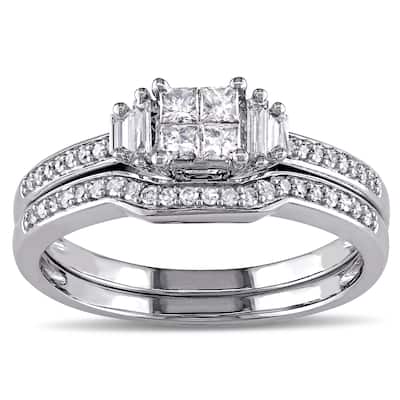 Miadora 10k White Gold 1/2ct TDW Diamond Bridal Ring Set