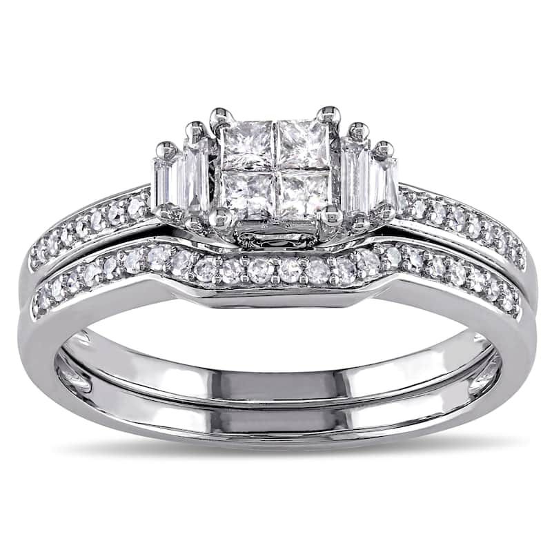 Miadora 10k White Gold 1/2ct TDW Diamond Bridal Ring Set - 8.5