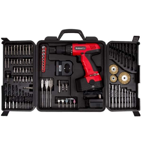 slide 2 of 6, 18V Cordless Power Drill Set - 89-Piece Kit with Rechargeable Battery and Charger - Includes Assorted Tools by Stalwart (Red)